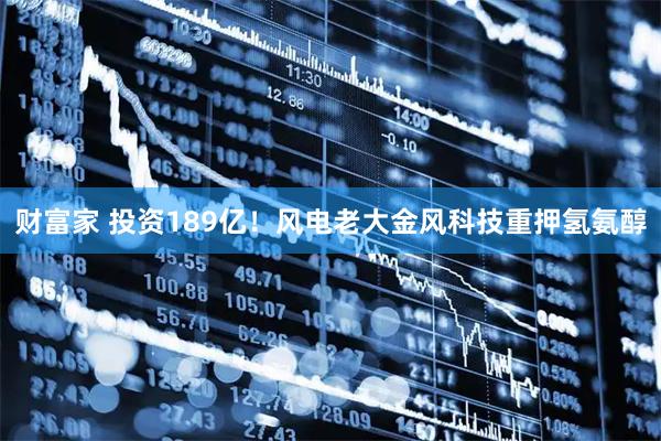 财富家 投资189亿！风电老大金风科技重押氢氨醇