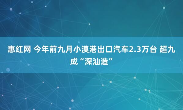 惠红网 今年前九月小漠港出口汽车2.3万台 超九成“深汕造”